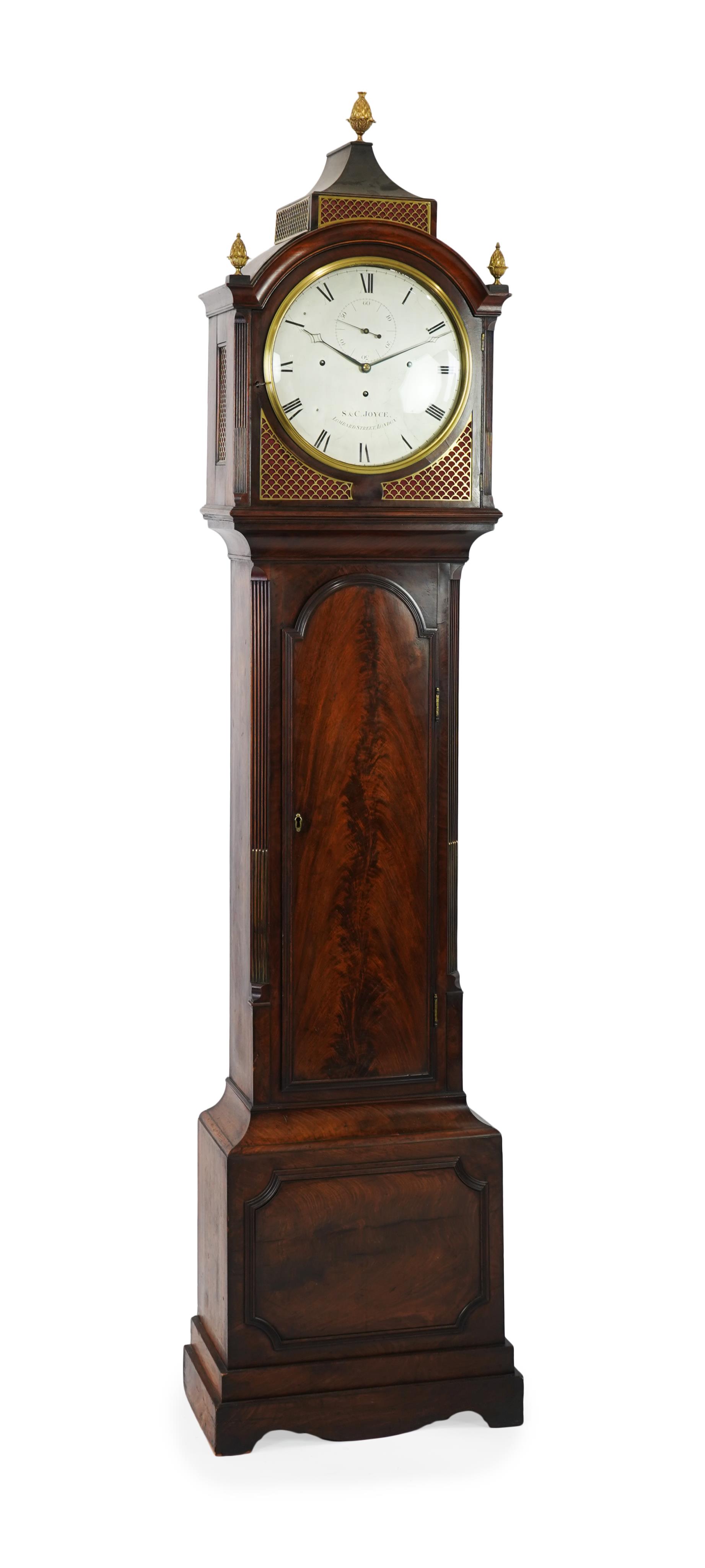 A George III mahogany and brass mounted longcase regulator by S & C Joyce, Lombard Street, London